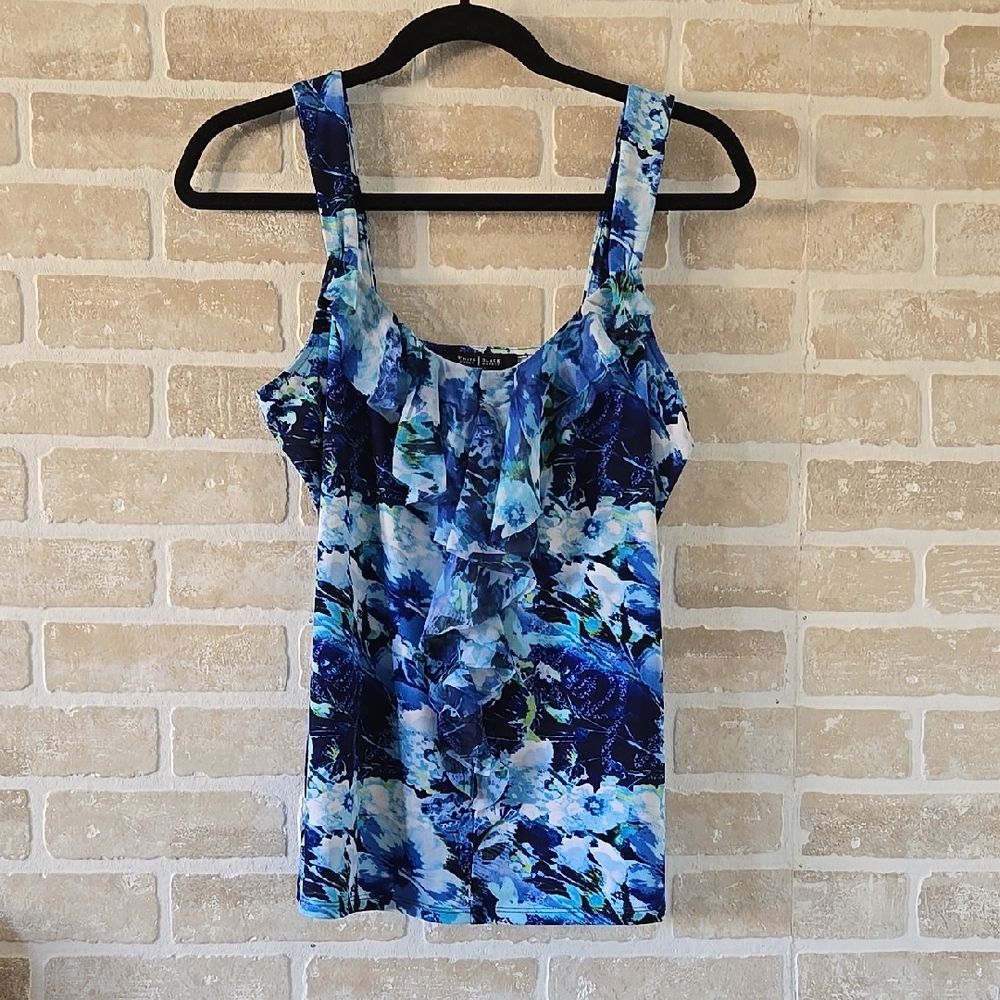 White House Black Market Blue Ruffled Tank Top